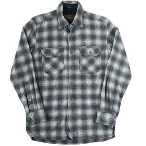 Pendleton Oliver Wool Flannel Shirt Gray Plaid Button Up USA Fabric Workwear - S